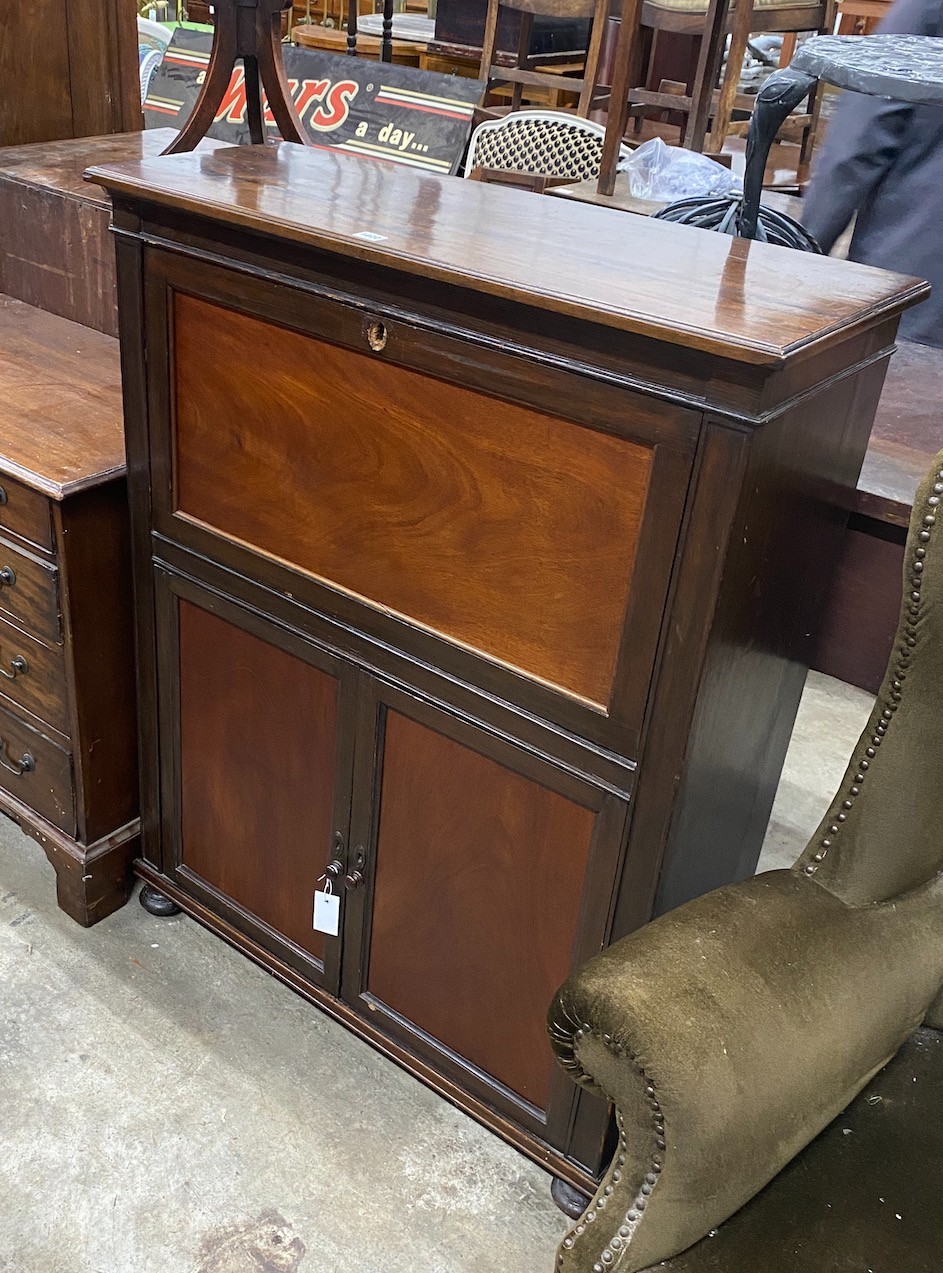 An Edwardian mahogany writing cabinet, width 91cm, depth 34cm, height 117cm